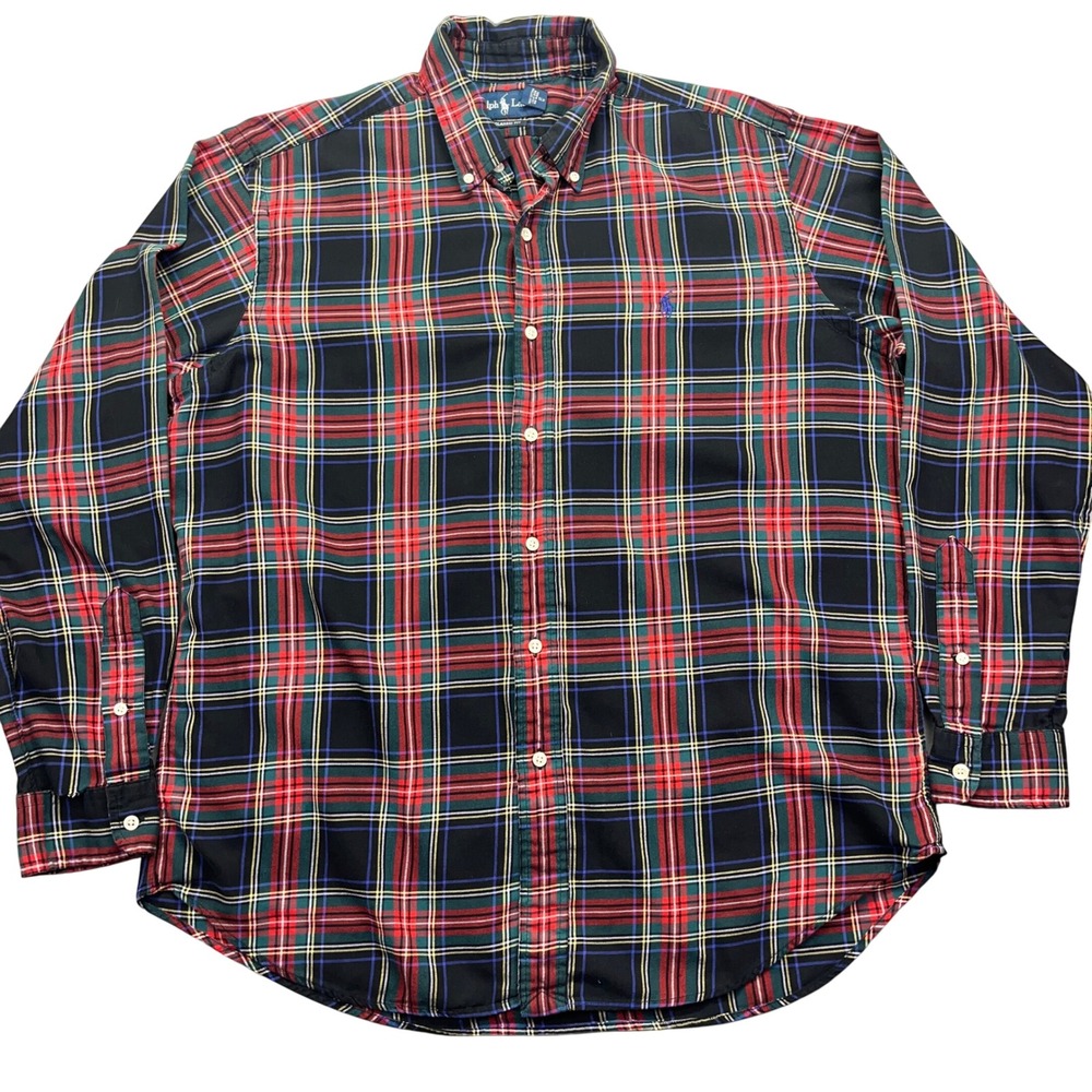 VTG Ralph‎ Lauren Plaid Button Down Shirt Classic Fit Long Sleeve L Grunge Y2K